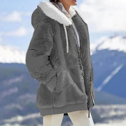 Plush Zipper Coat for Women - Plus Size, Warm and Furry with Long Sleeves - Sí Fashions