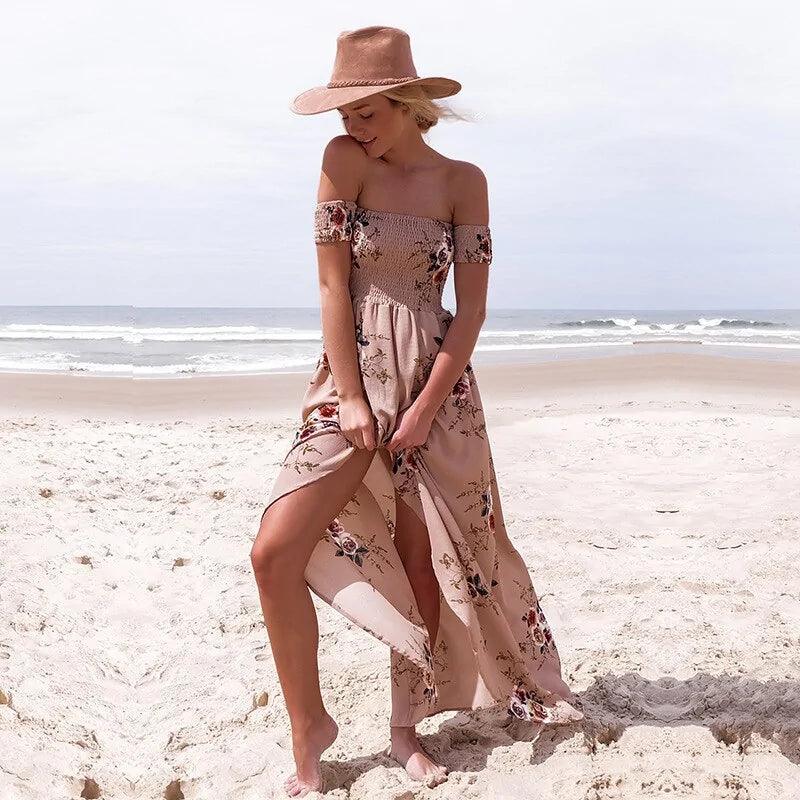 Off Shoulder Split Beach Summer Dress - Sí Fashions