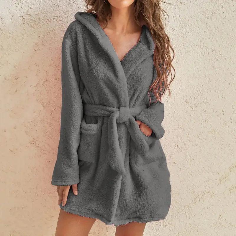 Women Hooded Fleece Bathrobe - Sí Fashions