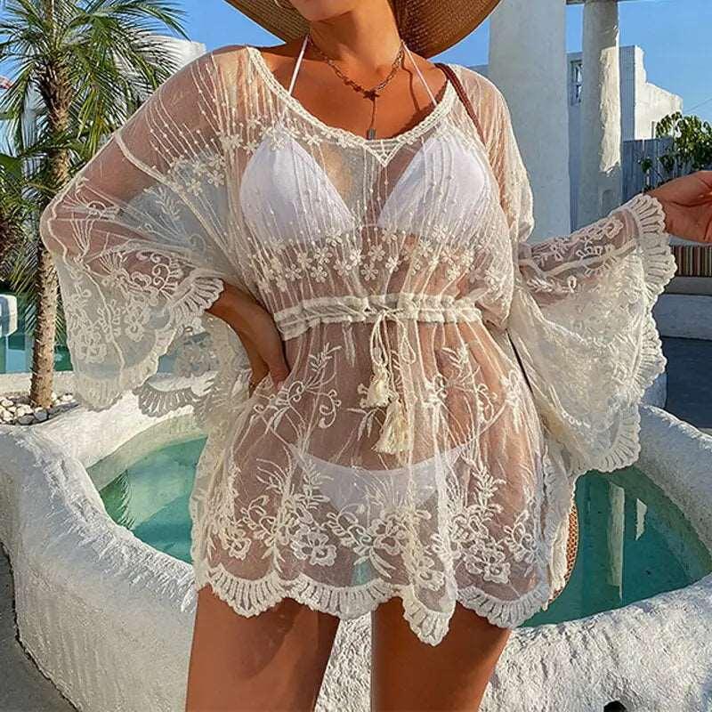 Bikini Cover Up Lace Hollow Crochet Swimsuit Beach Dress - Sí Fashions