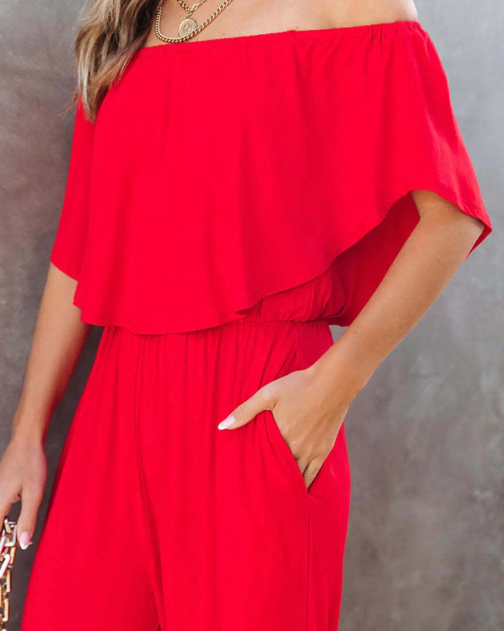 Women's Summer Jumpsuit with Wide Legs and Off-Shoulder - Sí Fashions