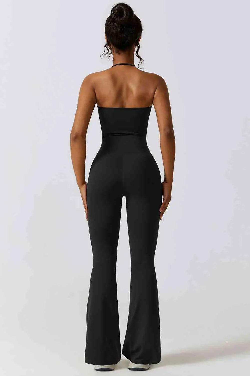 Halter Neck Flare Sport Jumpsuit - Sí Fashions