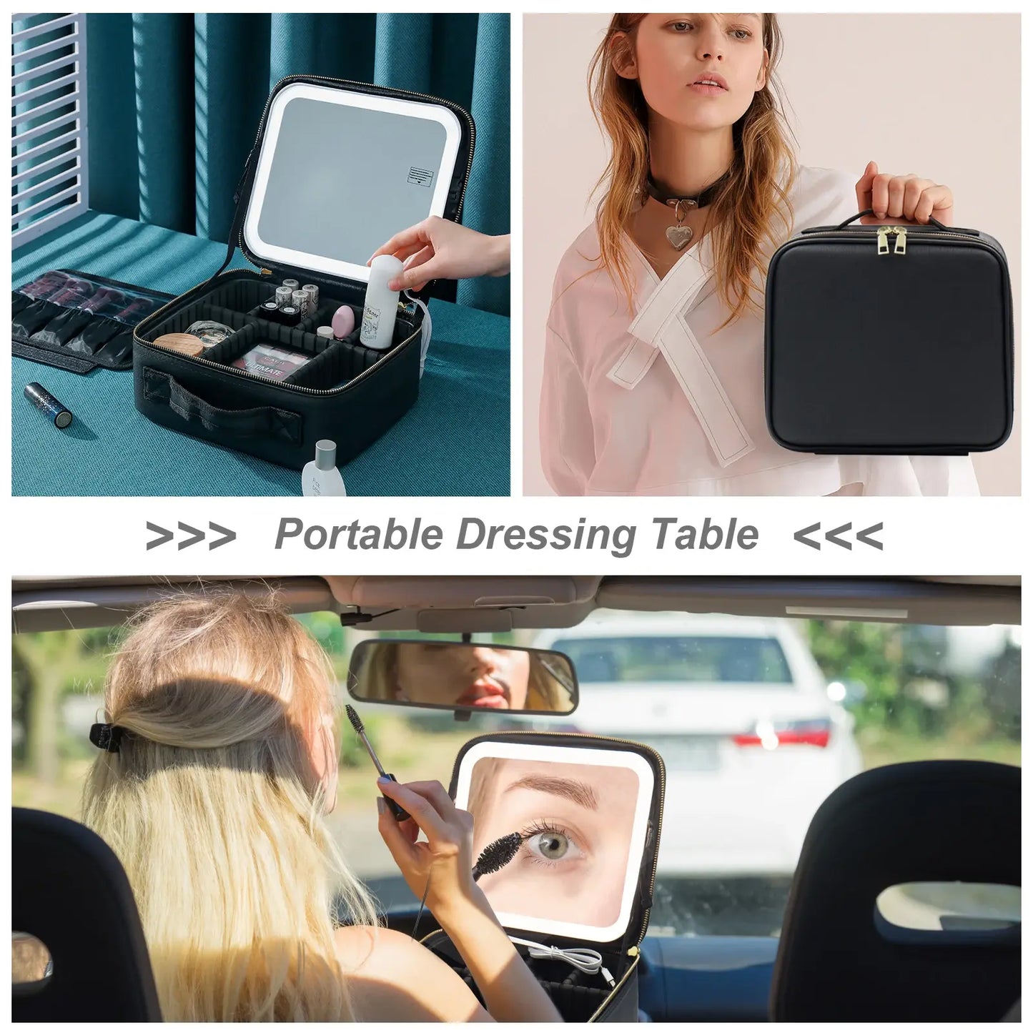 Travel Makeup Bag with LED Lighted Mirror