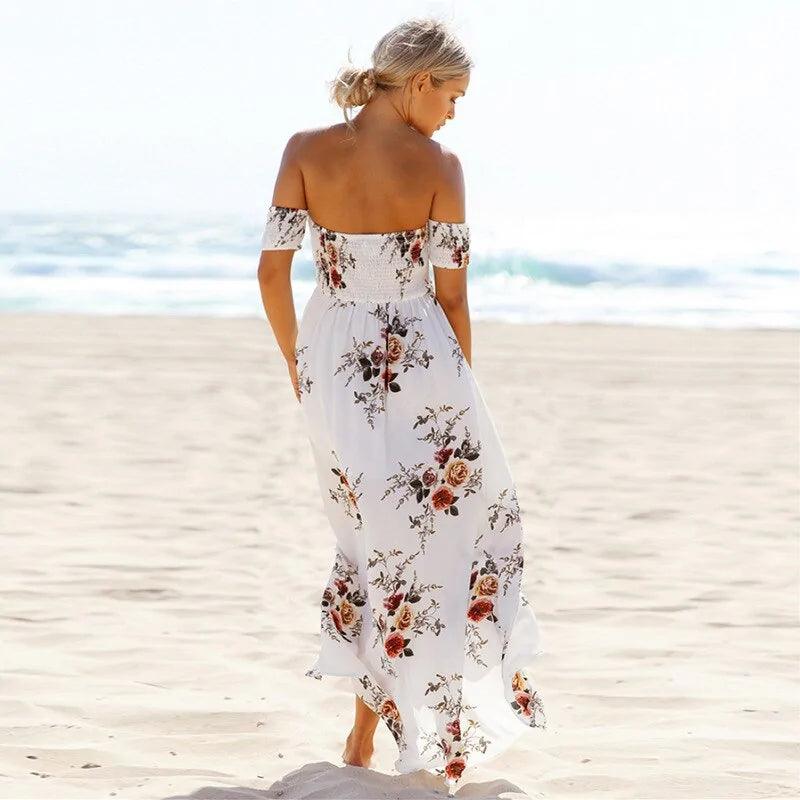 Off Shoulder Split Beach Summer Dress - Sí Fashions