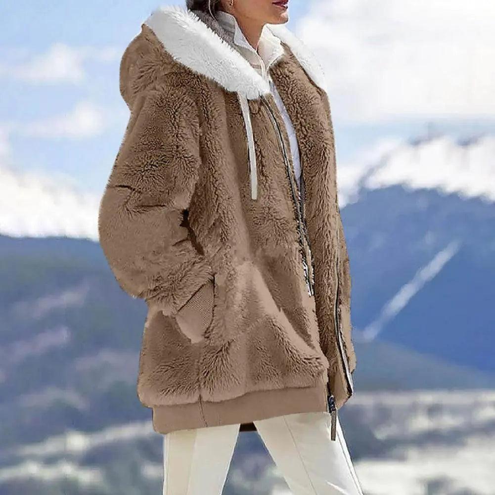 Plush Zipper Coat for Women - Plus Size, Warm and Furry with Long Sleeves - Sí Fashions