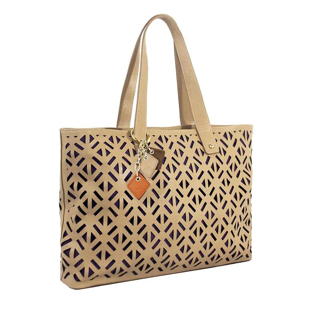 Leather Beige Tote Bag - Sí Fashions