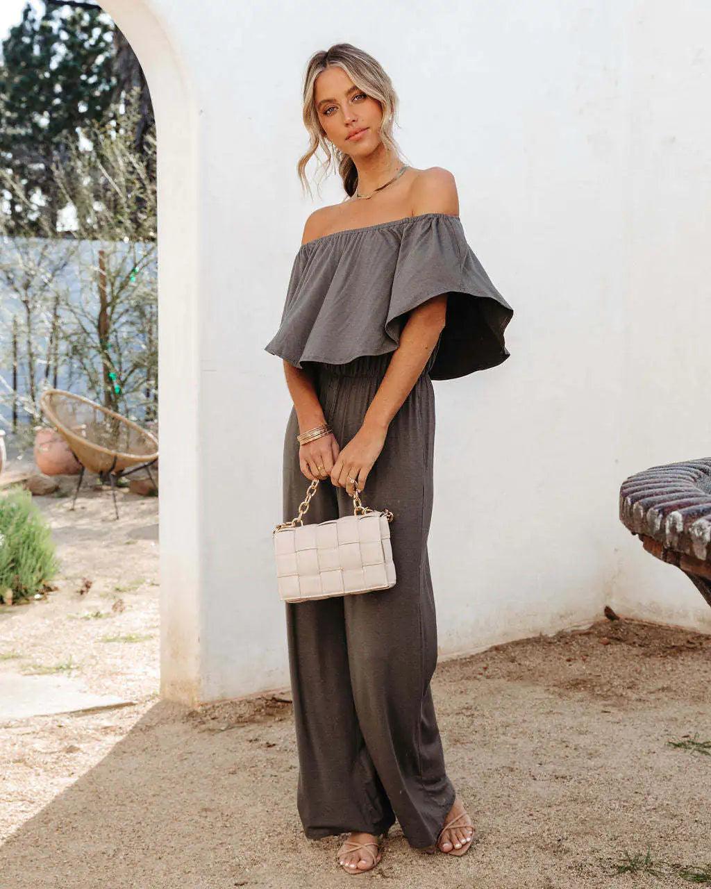 Women's Summer Jumpsuit with Wide Legs and Off-Shoulder - Sí Fashions