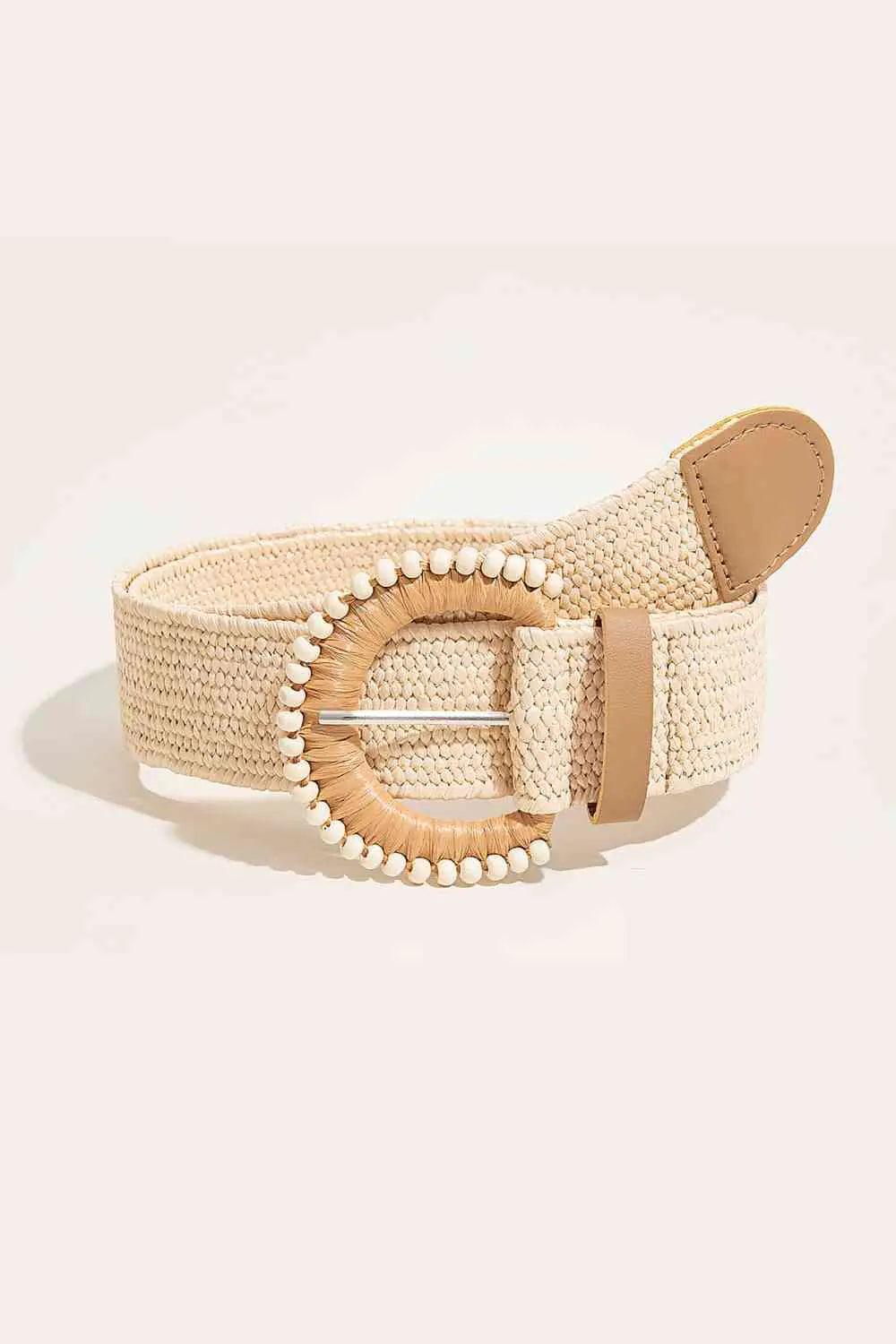 Vintage Pearl Braid Belt with Straw Overlay & Elastic Band - Sí Fashions