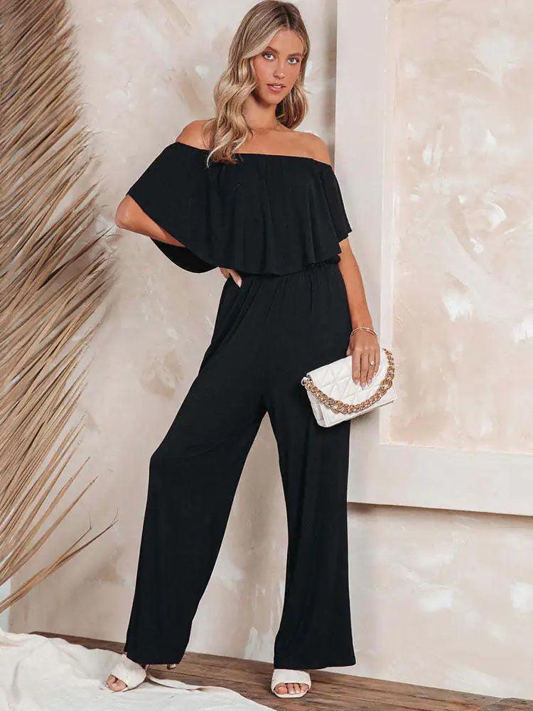 Women's Summer Jumpsuit with Wide Legs and Off-Shoulder - Sí Fashions