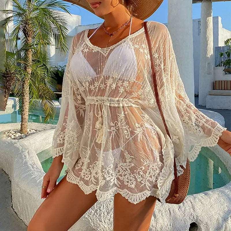 Bikini Cover Up Lace Hollow Crochet Swimsuit Beach Dress - Sí Fashions