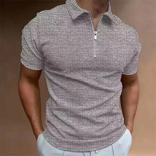 Men's Zipper Waffle Polo Shirt - Sí Fashions