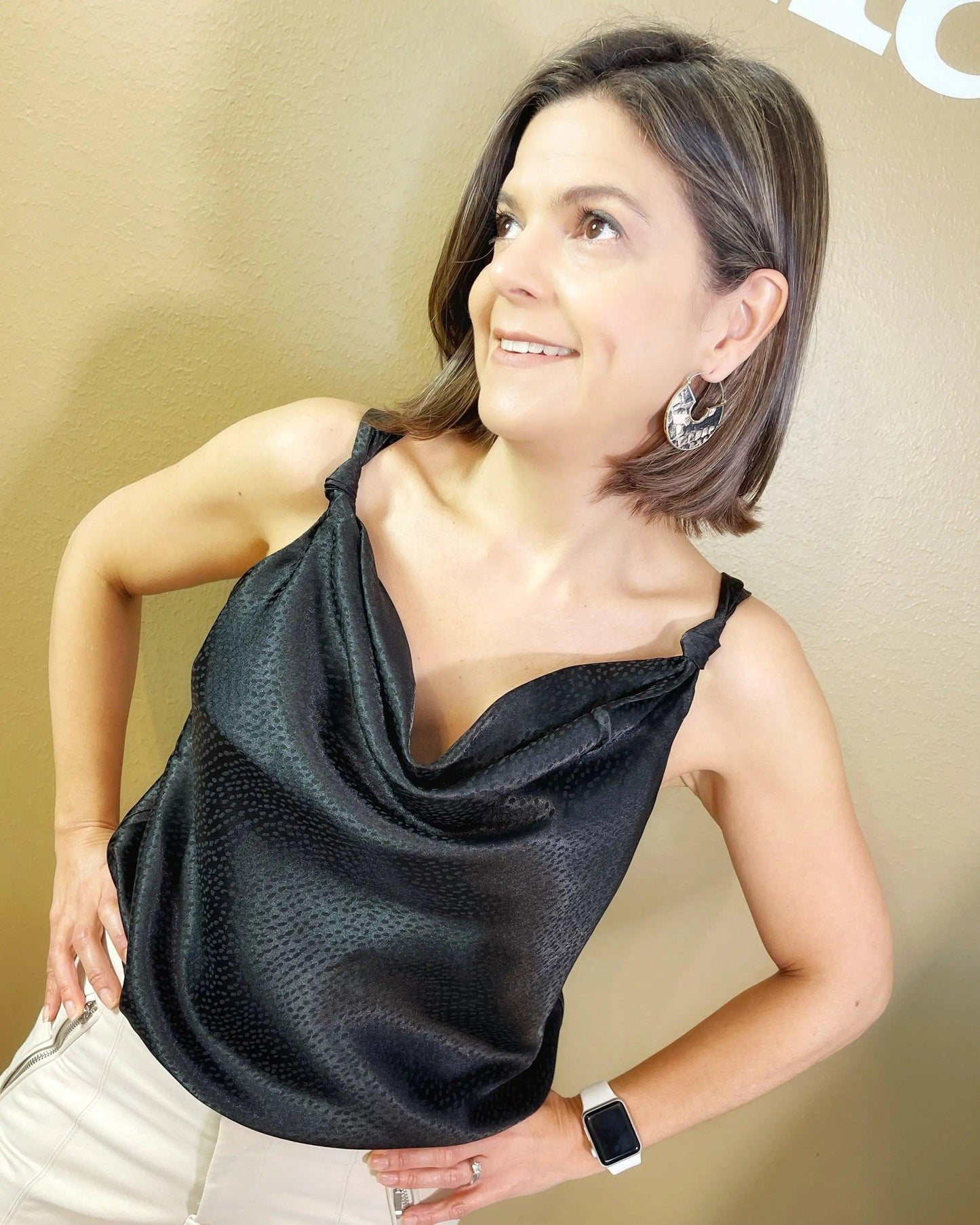 Satin Jacquard Drape Front Tank - Great for Any Cup Size - Sí Fashions