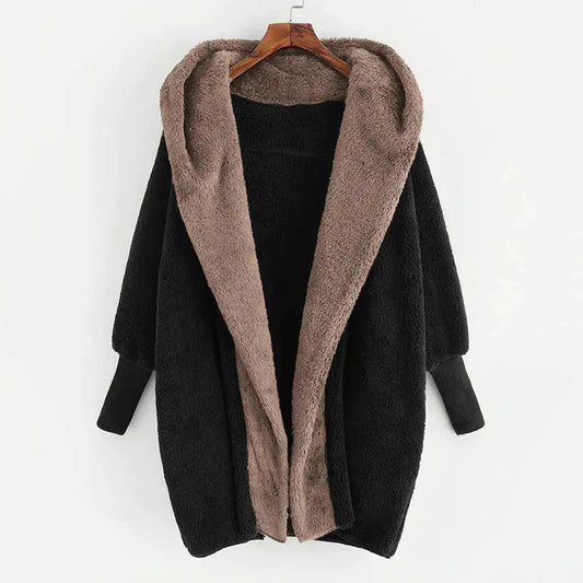 Double-Sided Velvet Hooded Loose Cardigan Coat - Sí Fashions