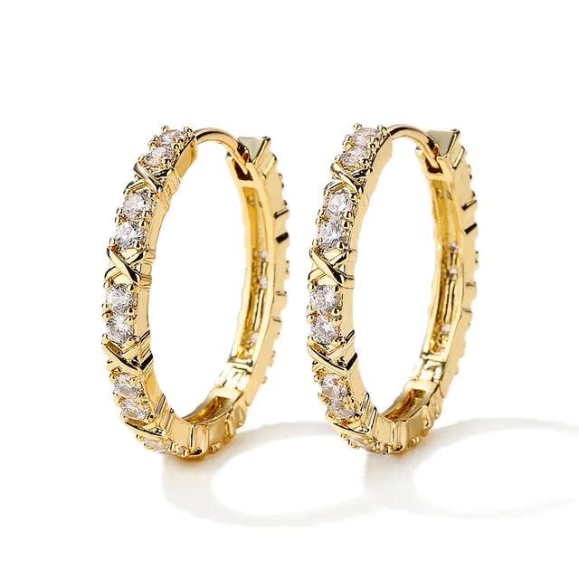 Gold Plated Zircon Cross X Hoop Earrings for Woman - Sí Fashions