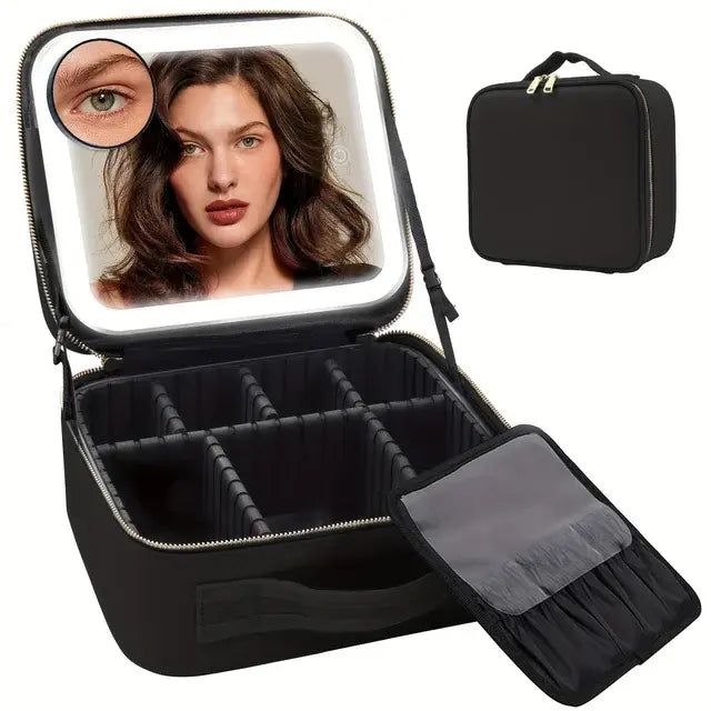 Travel Makeup Bag with LED Lighted Mirror