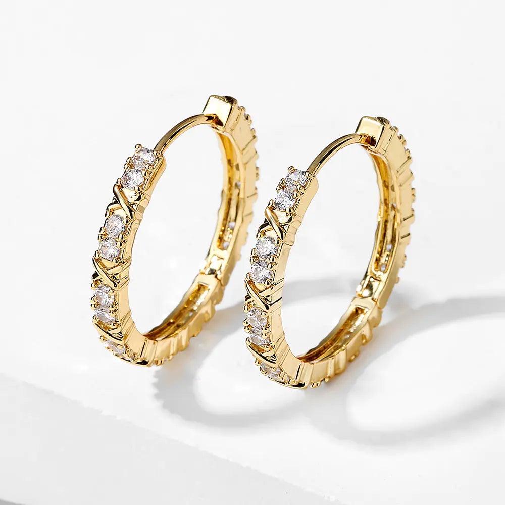 Gold Plated Zircon Cross X Hoop Earrings for Woman - Sí Fashions